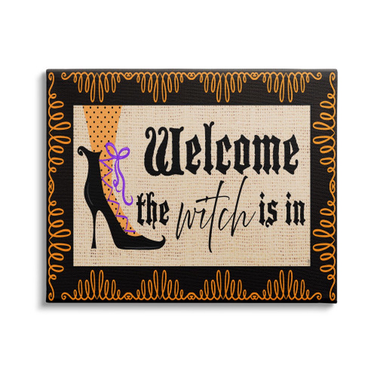 ‘Welcome the Witch is in’ Halloween Stretched Canvas Wall Art, 16″ x 20″
