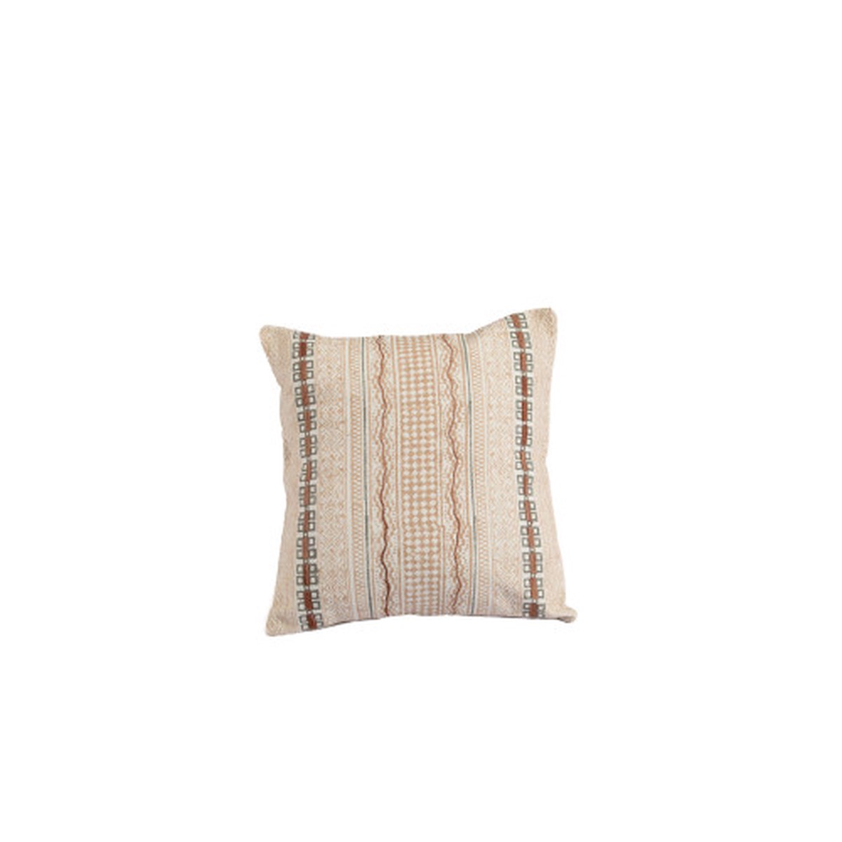 20″ Beige and Brown Decorative Cotton Square Cushion – Feather and Down Filler