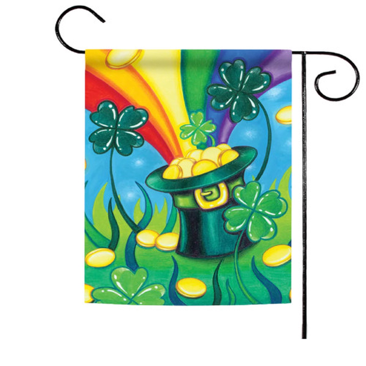Coin-Filled Leprechaun’s Hat with Rainbow Outdoor Garden Flag – 18″ x 12.5″