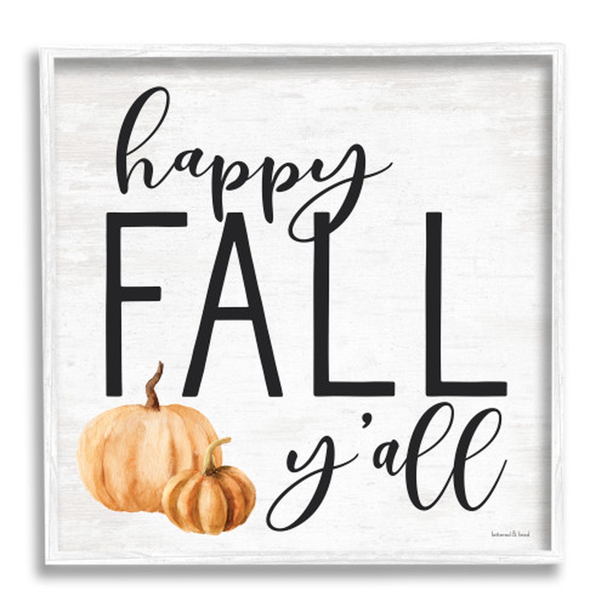 “Happy Fall Y’All” Farm Pumpkin Gourd White Framed Giclee Texturized Art, 24″ x 24″