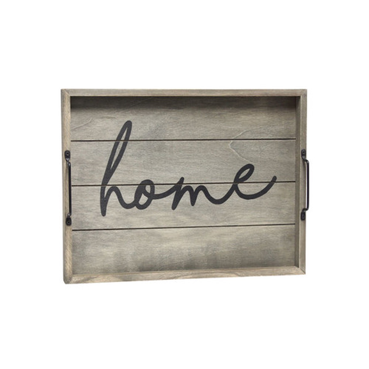 “Home” Rectangular Wooden Accent Tray with Handles – 15.5″ – Gray and Black