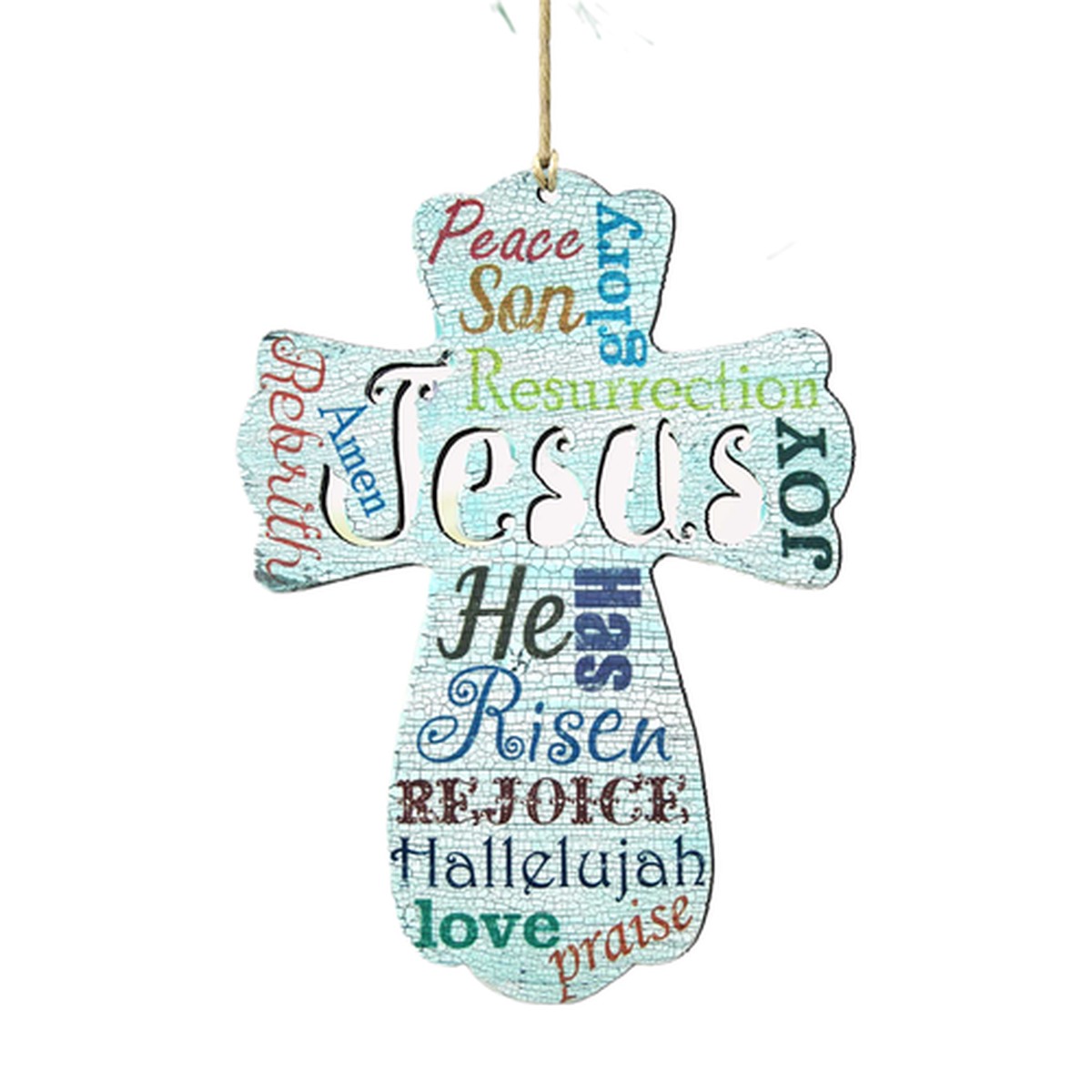 Set of 2 Inspirational Jesus Cross Wooden Christmas Ornaments 5.5"