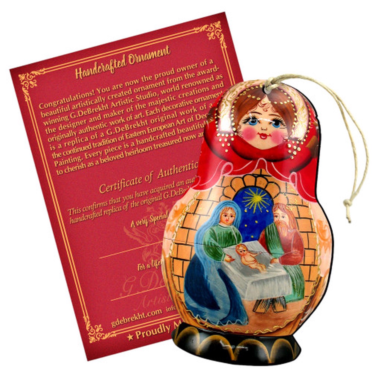 Set of 2 Matreshka Doll Nativity Scene Wooden Christmas Ornaments 5.5"