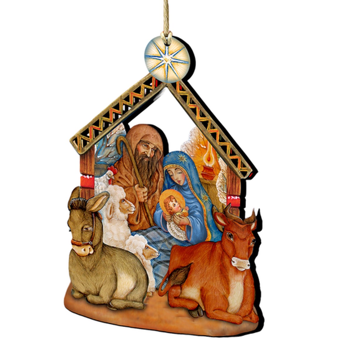 Set of 2 Story of Nativity Wooden Christmas Ornaments 5.5"