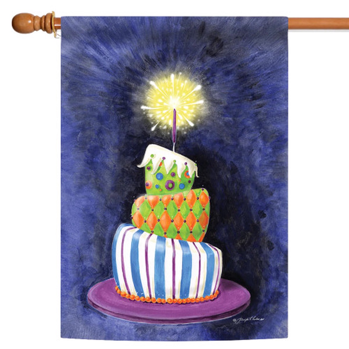 Sparkling Birthday Cake Fade-Resistant Outdoor Flag – 40″ x 28″