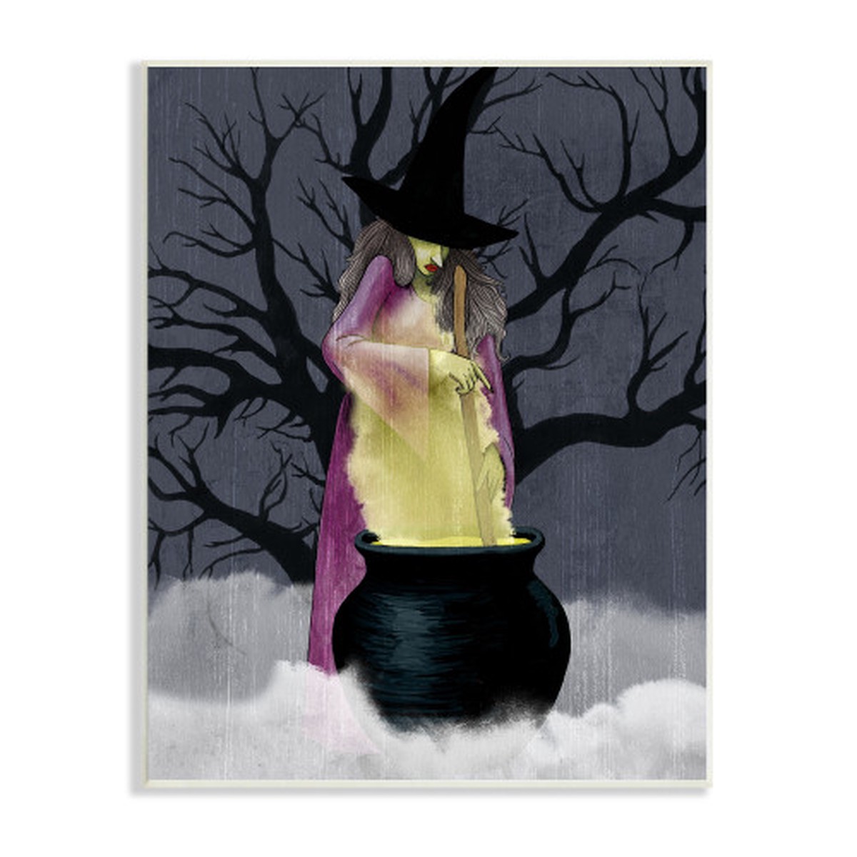 Witch Stirring Smokey Cauldron Spooky Halloween Wall Sign, 10″ x 15″