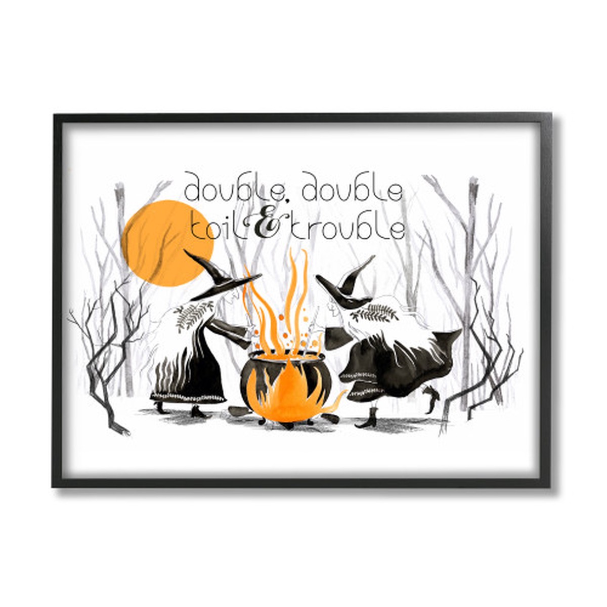 Witches and Cauldron Double Toil and Trouble Halloween Black Framed Wall Art, 16 x 20