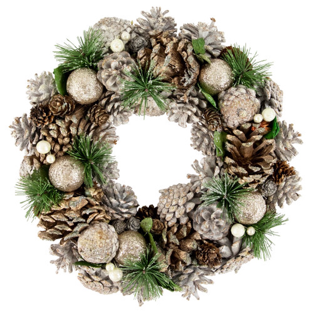 13.5″ Frosted Pine Needles and Pinecones Small Artificial Christmas Wreath – Unlit