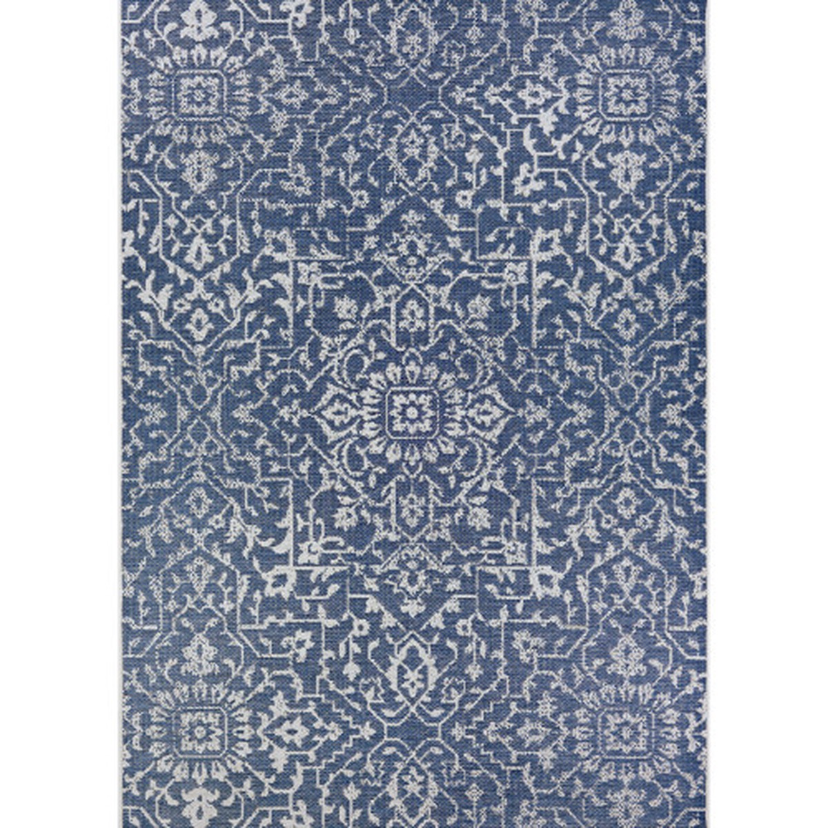 13′ x 13′ Navy Blue and Ivory Outdoor Floral Rectangular Area Throw Rug