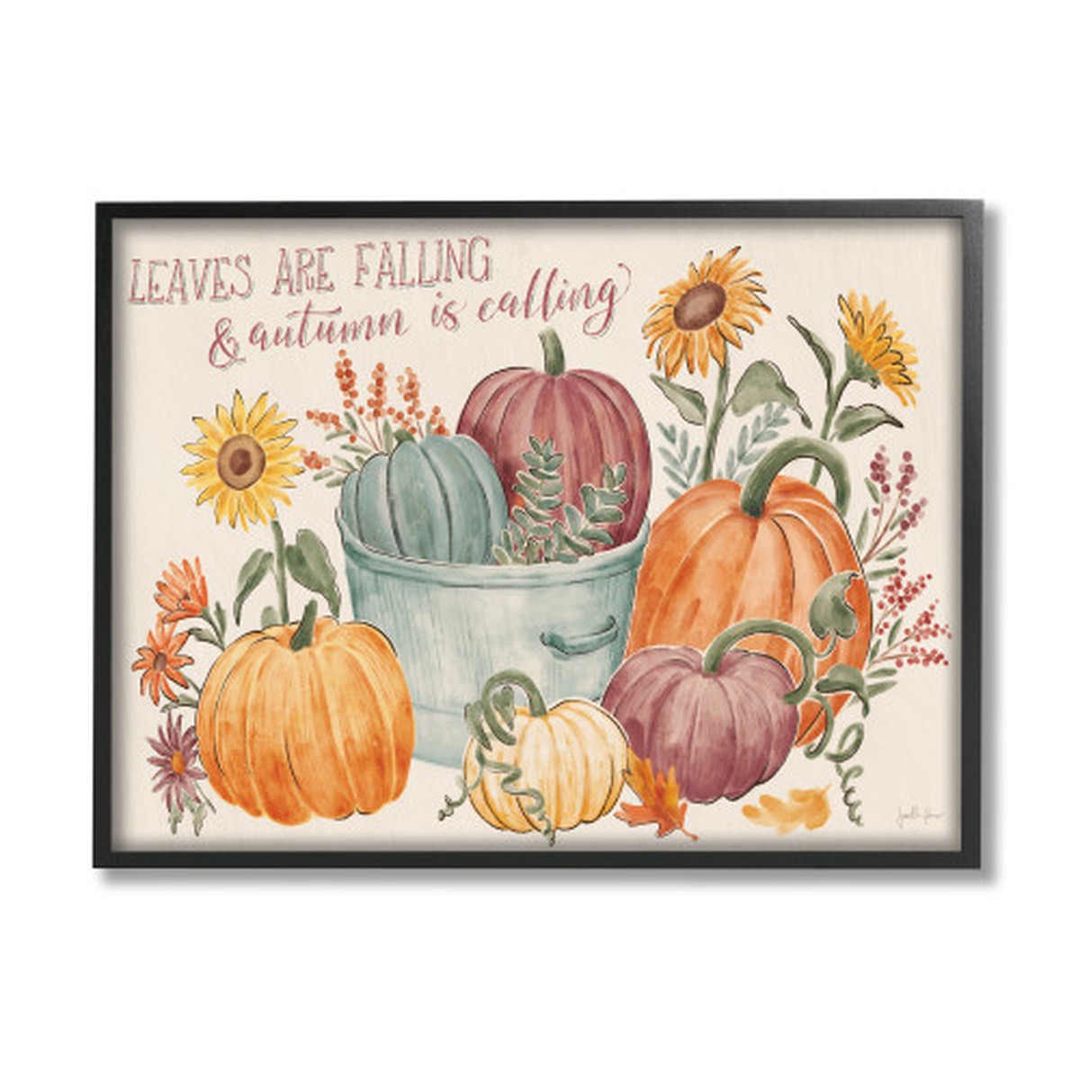 “Leaves are Falling and Autumn is Calling” Black Framed Fall Harvest Wall Art, 16″ x 20″
