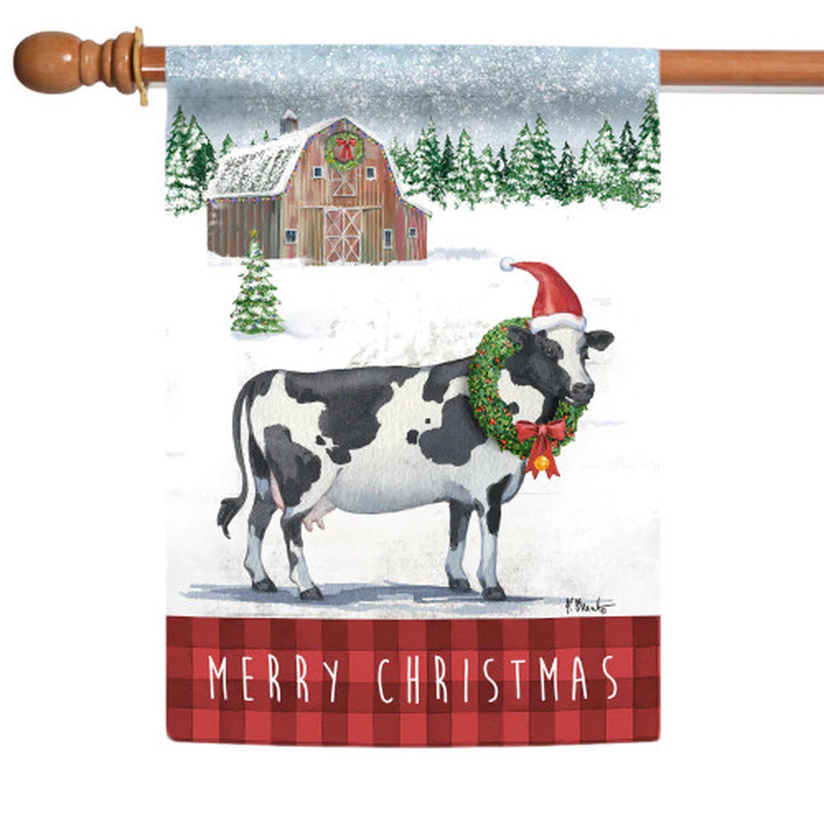 “Merry Christmas” Winter Cow Outdoor House Flag 40″ x 28″