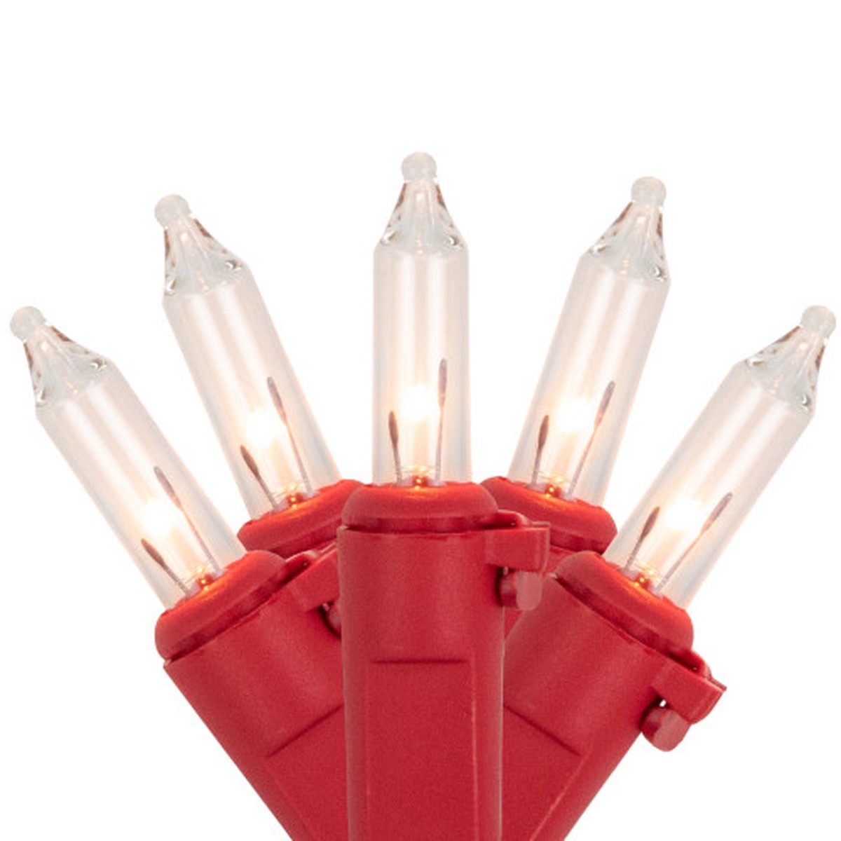 Mini Christmas Light Set - Clear - 2.5" Spacing - Red Wire - 100ct