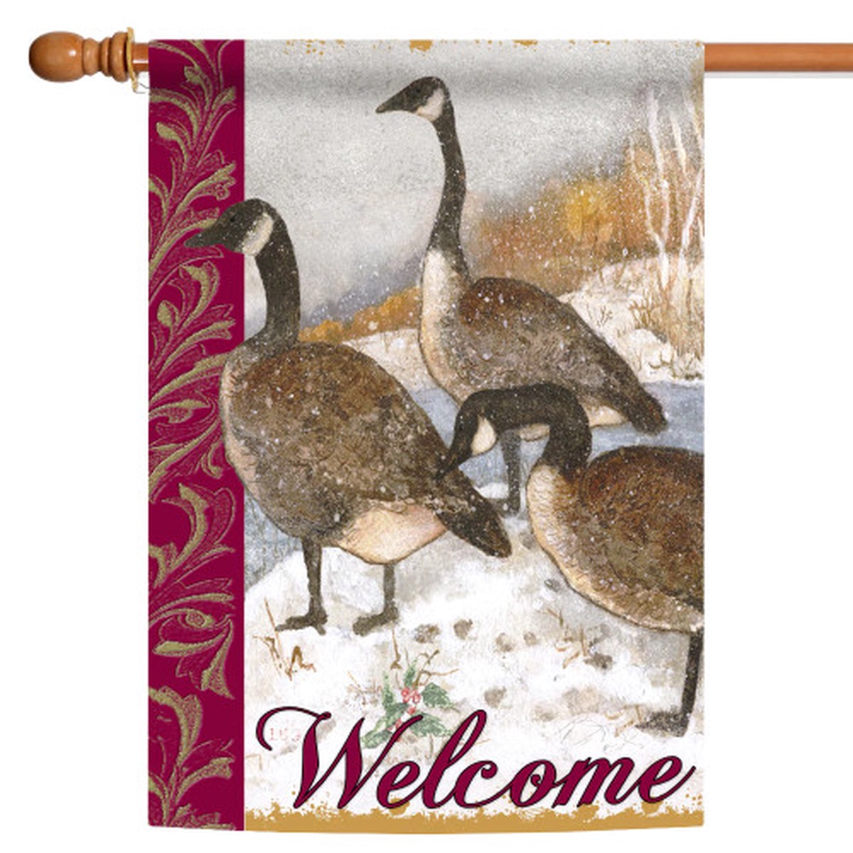 Winter “Welcome” with Geese Outdoor House Flag 40″ x 28″