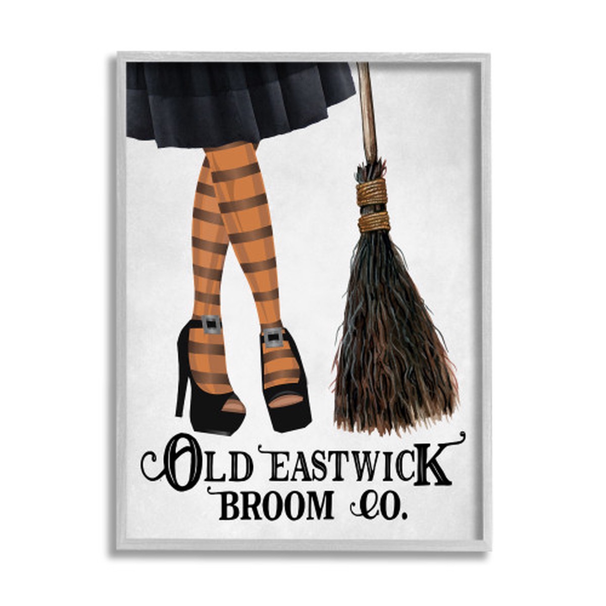 Witch Striped Stockings “Old Eastwick” Halloween Gray Framed Wall Art, 24 x 30