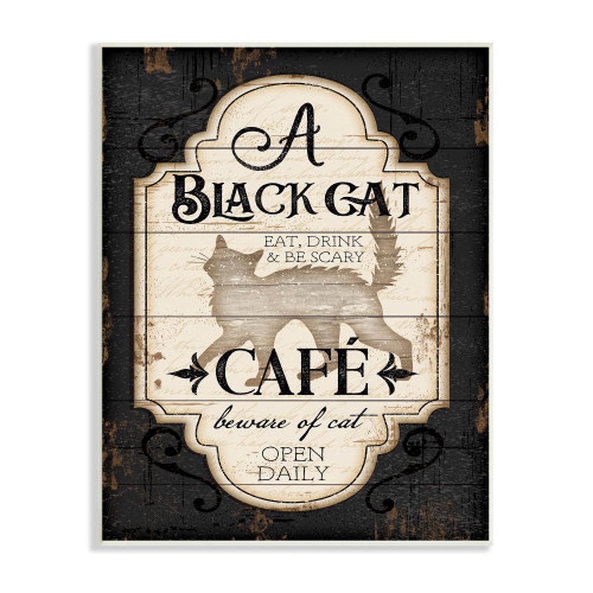 “A Black Cat Cafe” Vintage Halloween Wall Sign, 13″ x 19″