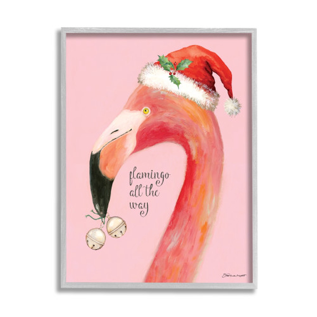“Flamingo All The Way” Gray Framed Christmas Wall Art, 24″ x 30″