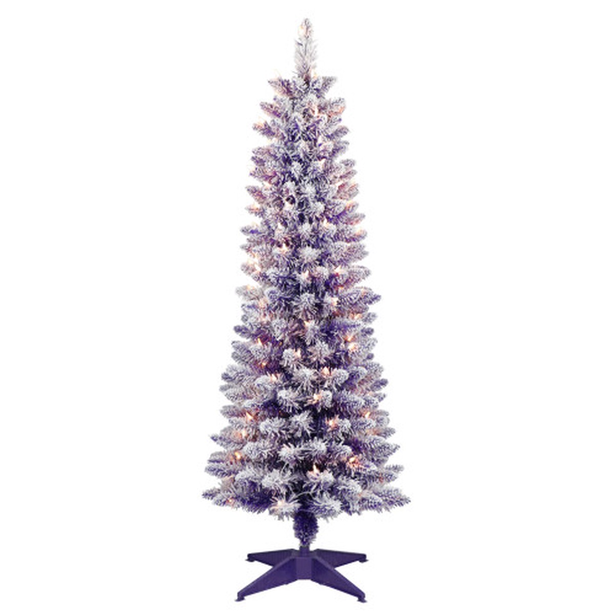 Pre-lit Pencil Artificial Flocked Purple Christmas Tree - 4.5 - Clear Lights