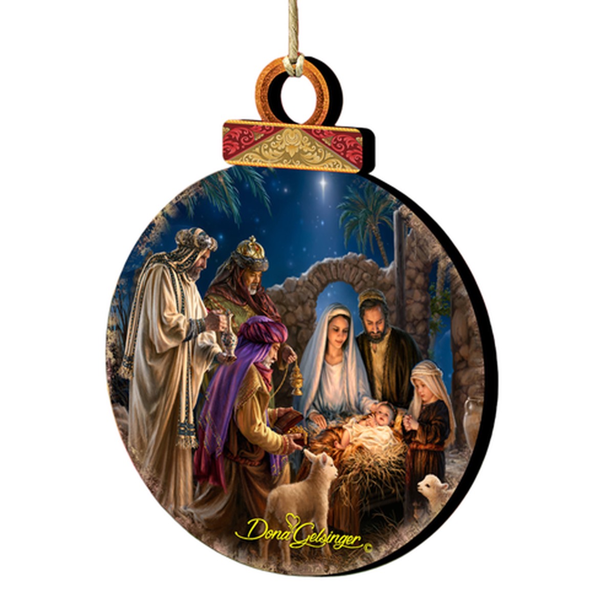 Set of 2 Miracle Birth Wooden Christmas Ornaments 5.5"