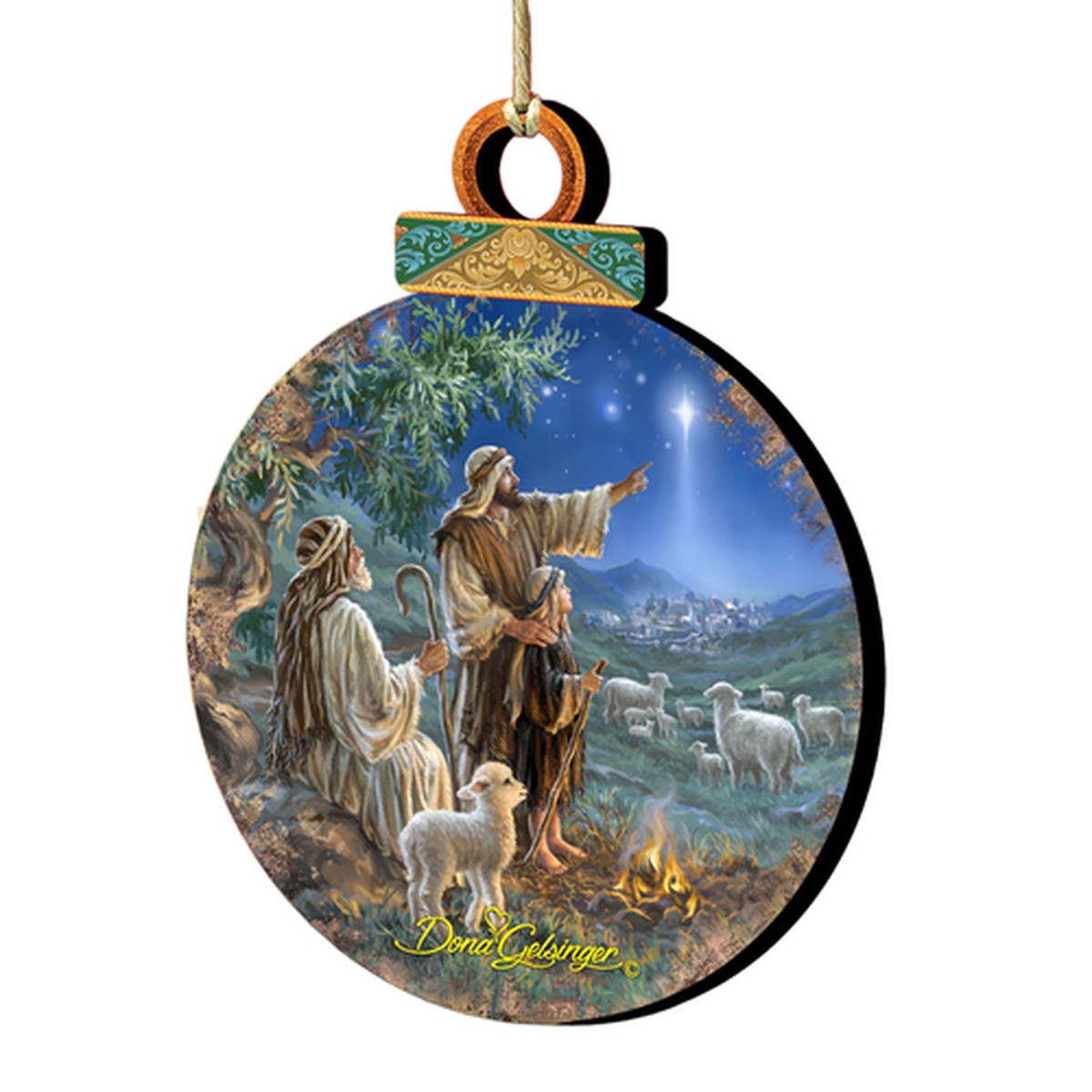 Set of 2 Sheep in the Field Wooden Christmas Ornaments 5.5"