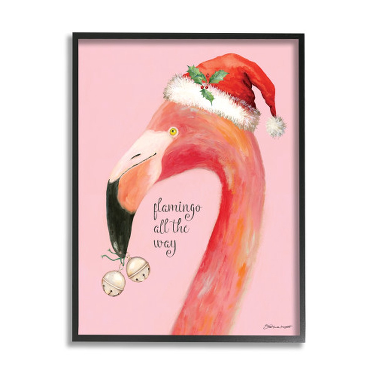 “Flamingo All The Way” Black Framed Christmas Wall Art, 24″ x 30″