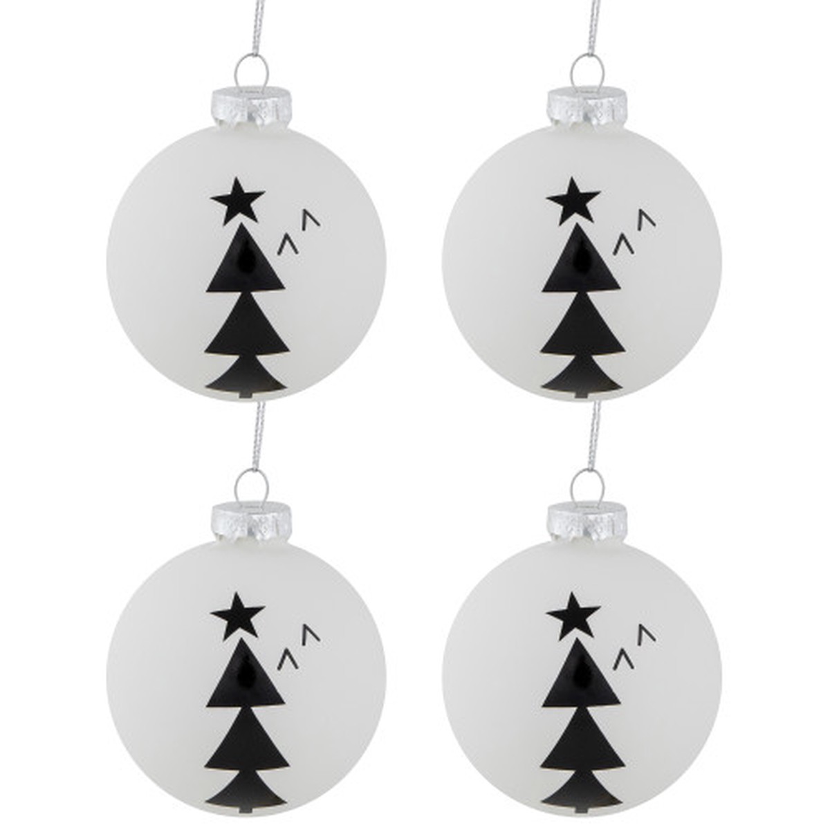 Star Topped Trees Glass Ball Christmas Ornaments – 3″ – White and Black – 4ct