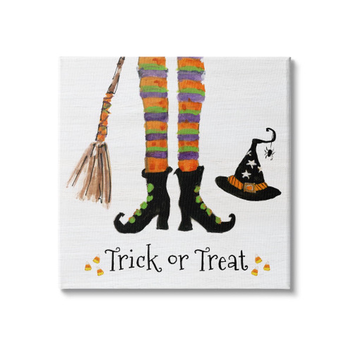 Witch Socks and Boots “Trick or Treat” Halloween Stretched Canvas Wall Art, 36″ x 36″