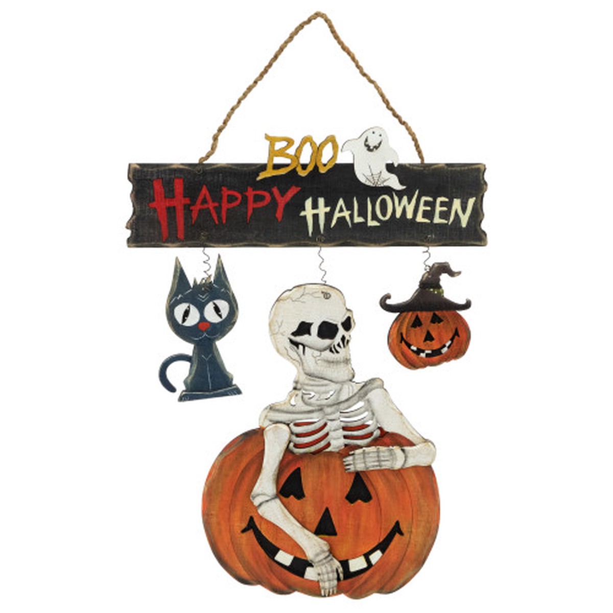 14.5″ Skeleton with Jack-O-Lanterns Happy Halloween Hanging Wall Sign