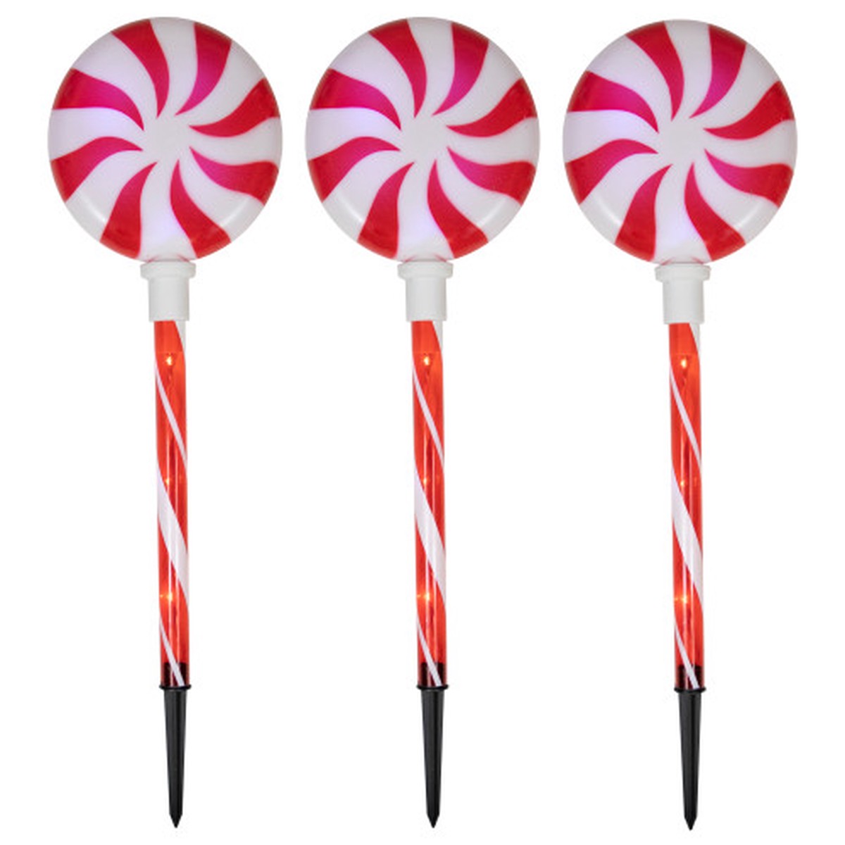 26″ LED Lighted Peppermint Swirl Candy Outdoor Christmas Pathway Markers – Set of 3