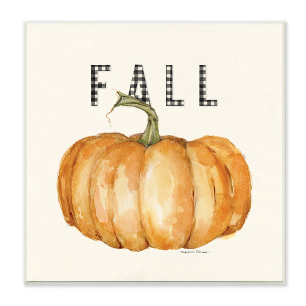 “Fall” Gingham Typography Pumpkin Wall Sign, 12″ x 12″