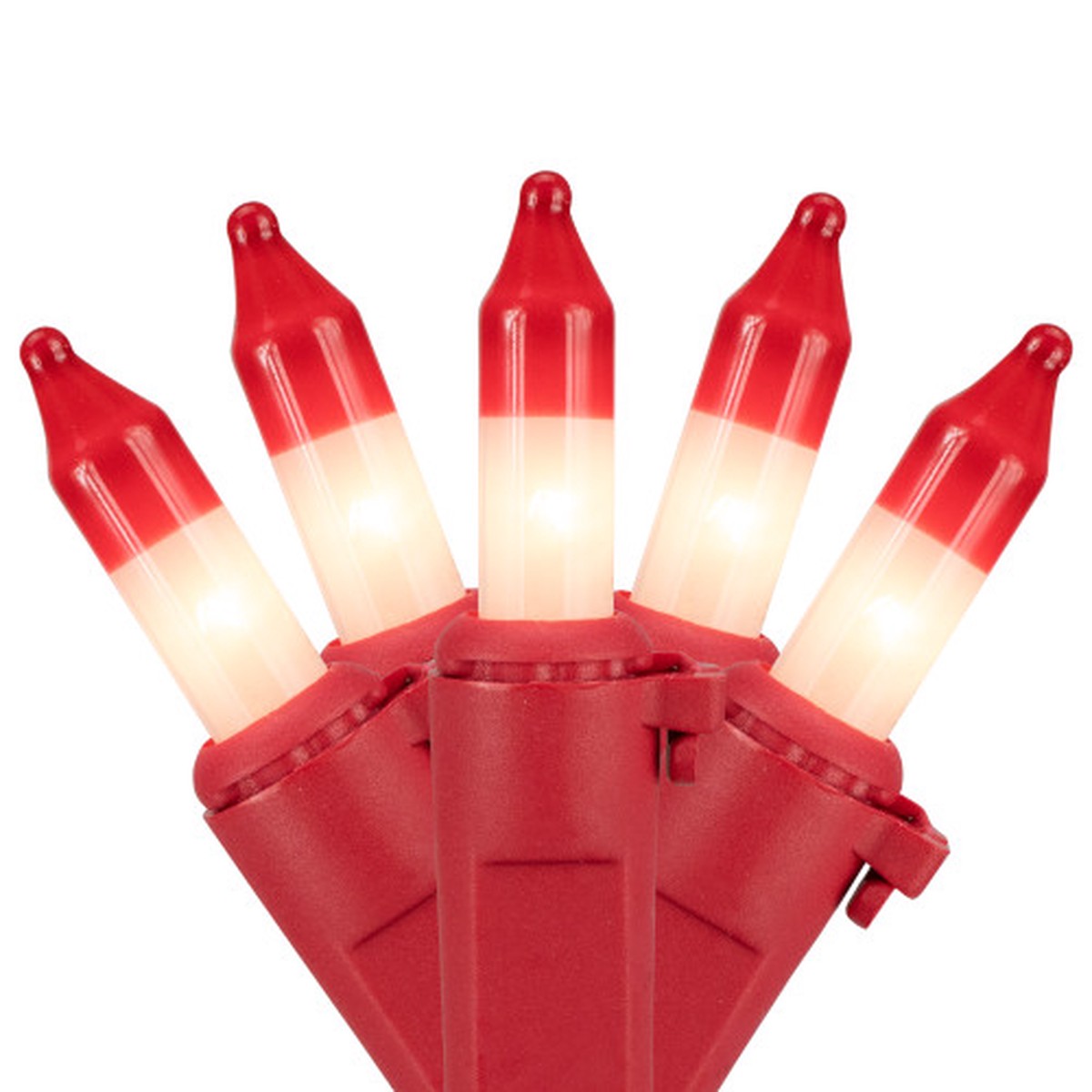 Peppermint Mini Christmas Light Set - White with Red Tip - 2.5" Spacing - Red Wire - 50ct
