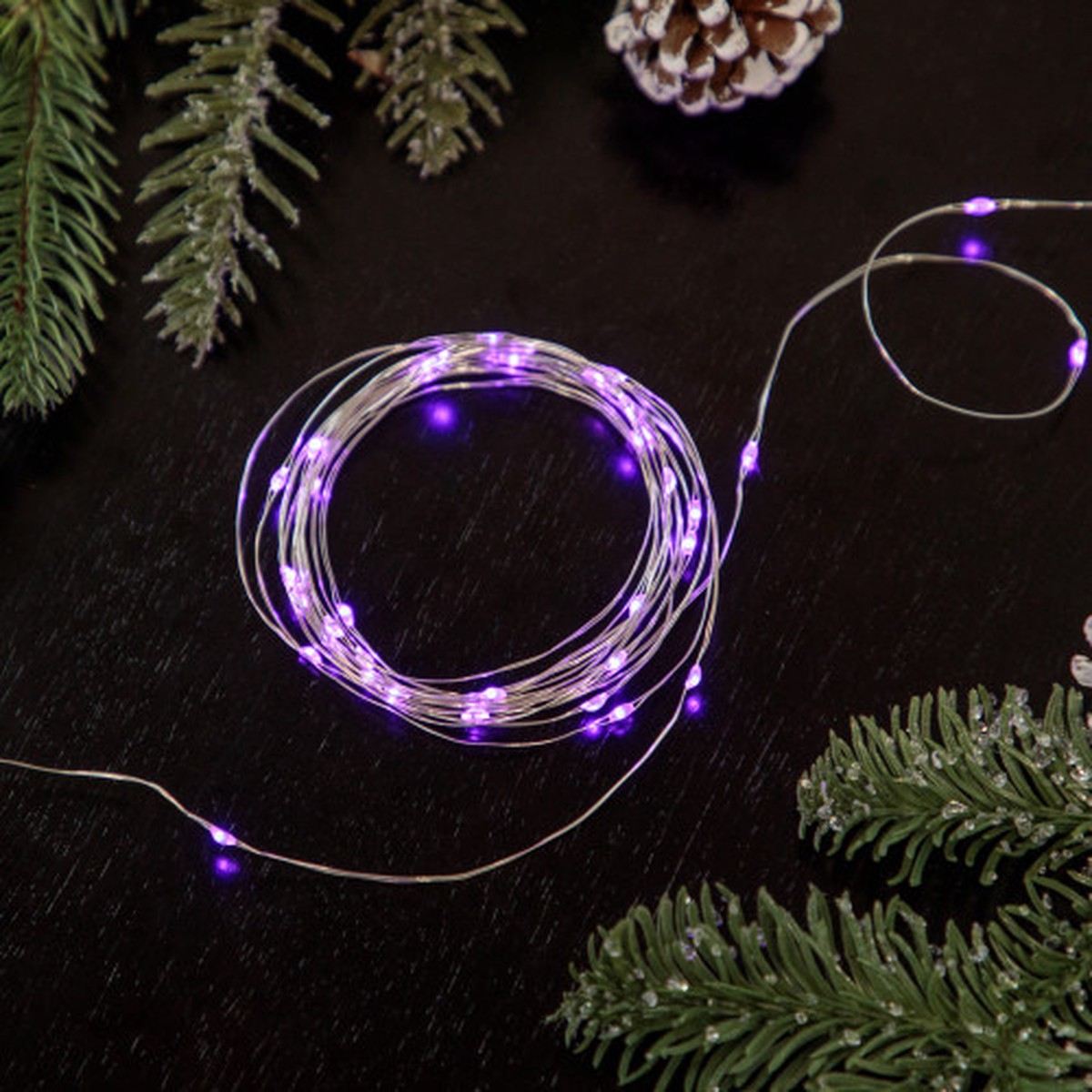 Purple LED Micro Fairy Christmas Lights - 2" Spacing - Copper Wire - 100ct