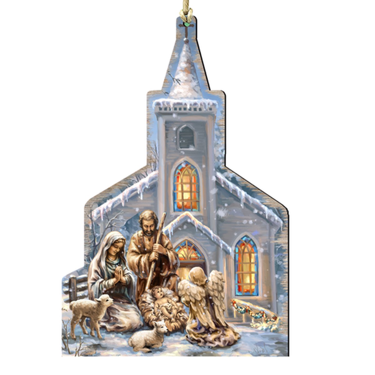 Set of 2 Nativity at the Holy Place Wooden Christmas Ornaments 5.5"