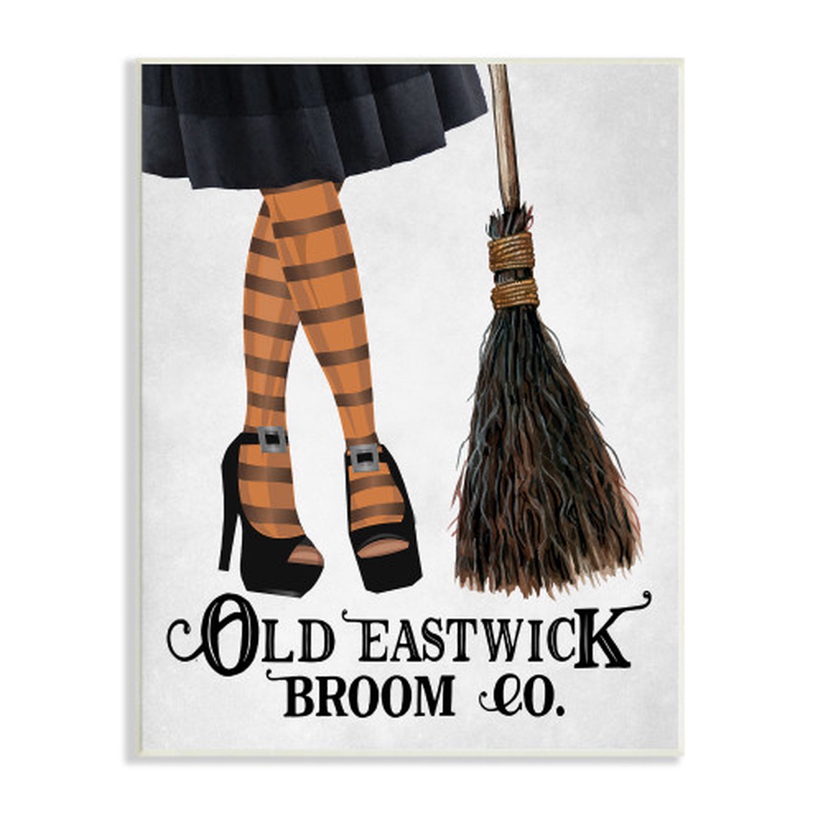 Witch Striped Stockings “Old Eastwick Broom Co.” Halloween Wall Sign, 13″ x 19″