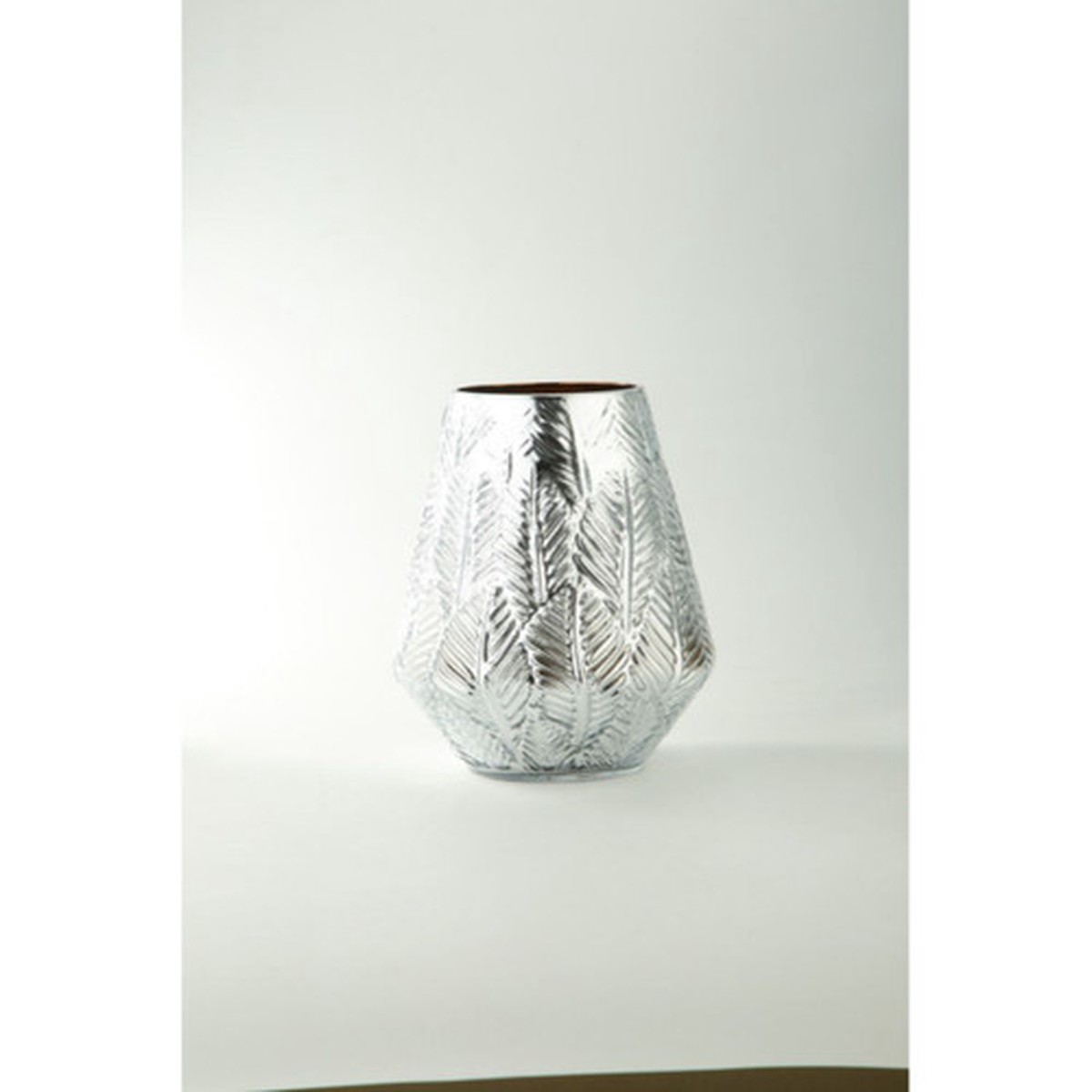 10″ Silver Mercury Glass Leaf Glass Vase