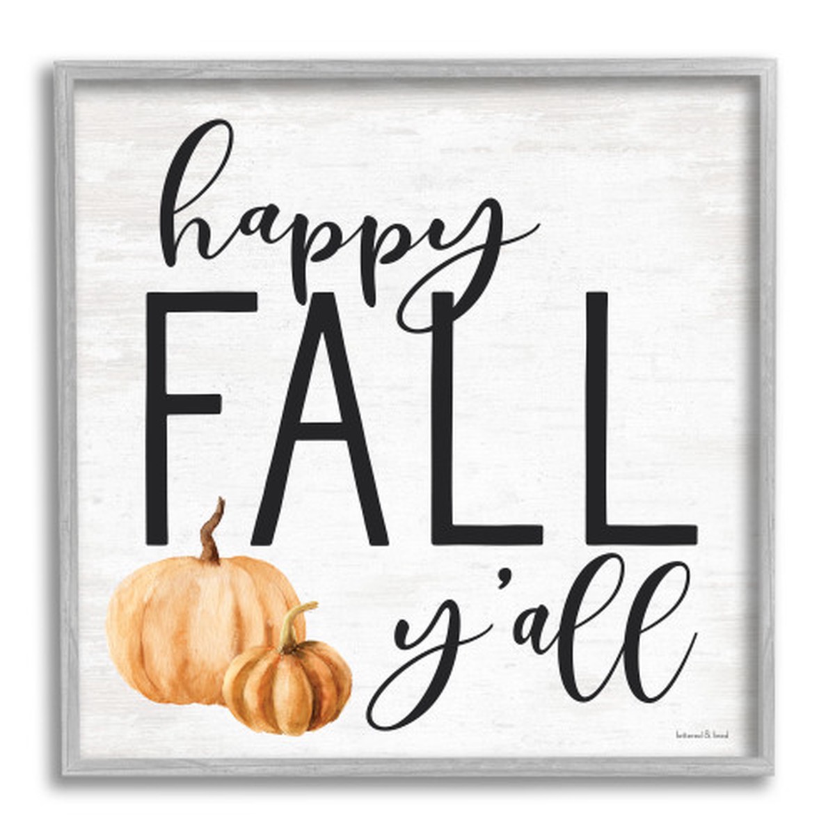 “Happy Fall Y’All” Farm Pumpkin Gourd Gray Framed Giclee Texturized Art, 17″ x 17″