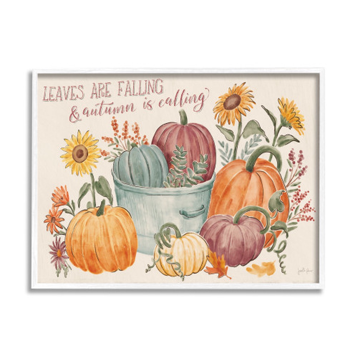 “Leaves are Falling and Autumn is Calling” White Framed Fall Harvest Wall Art, 16″ x 20″