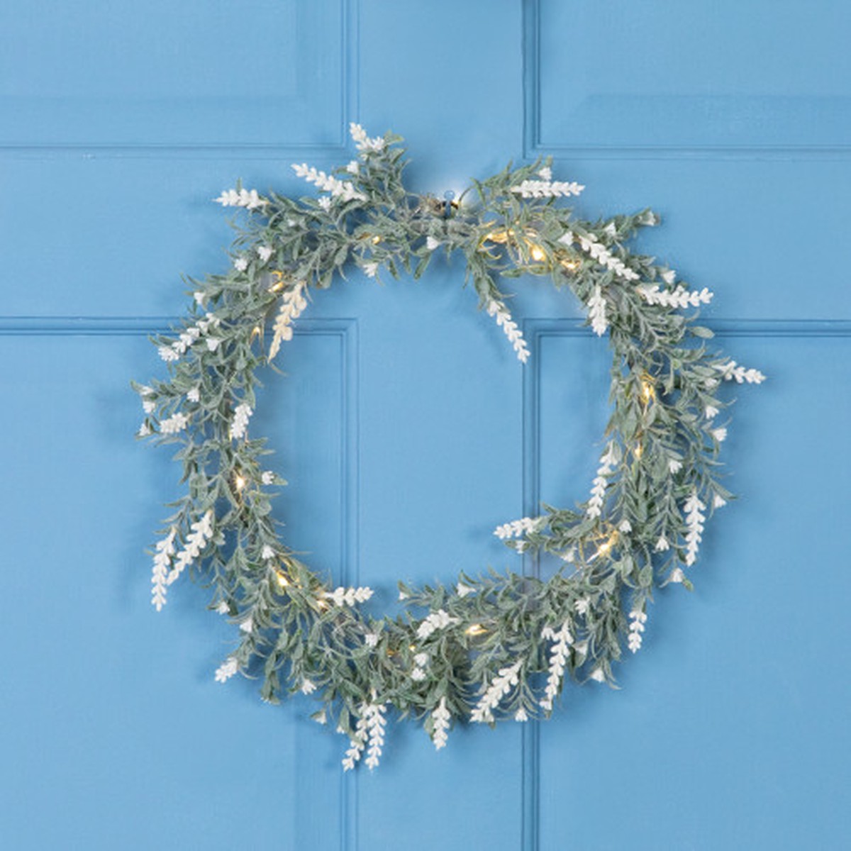 Pre-Lit Battery Operated White Lavender Spring Wreath - 16" - White LED Lights