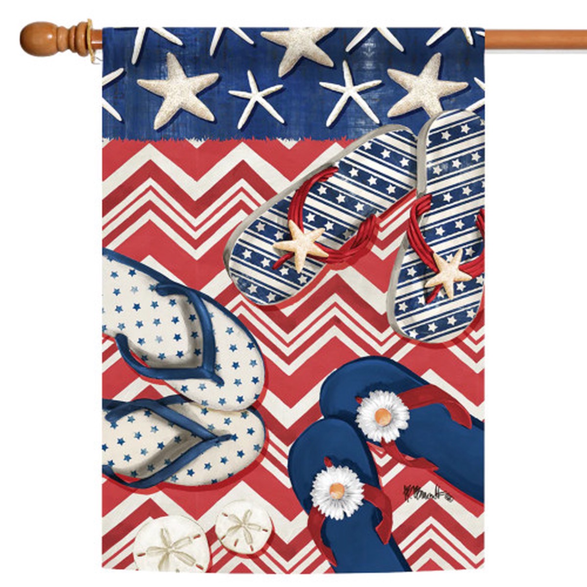 Stars and Stripes Summer Flip-Flops Patriotic Outdoor Flag – 40″ x 28″