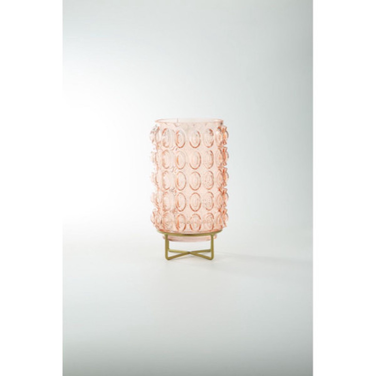 10″ Pink Cylindrical Vase with Gold Stand