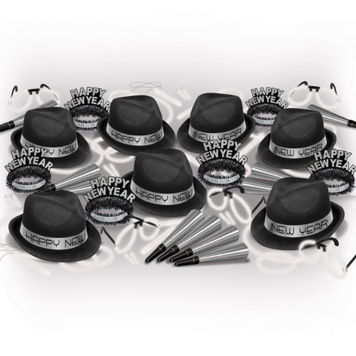 15.25″ Vibrant Unique Happy New Year Silver Glow Assortments for 50