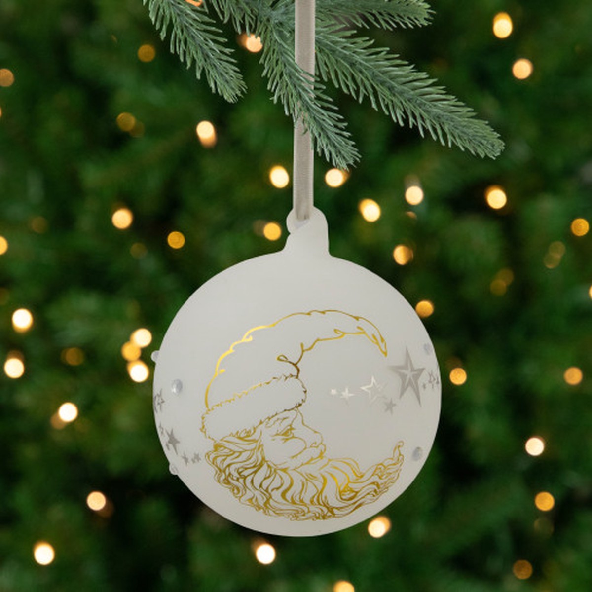 Moon Santa 'Dreams Come True' Frosted Glass Christmas Ornament - 4.5" - White