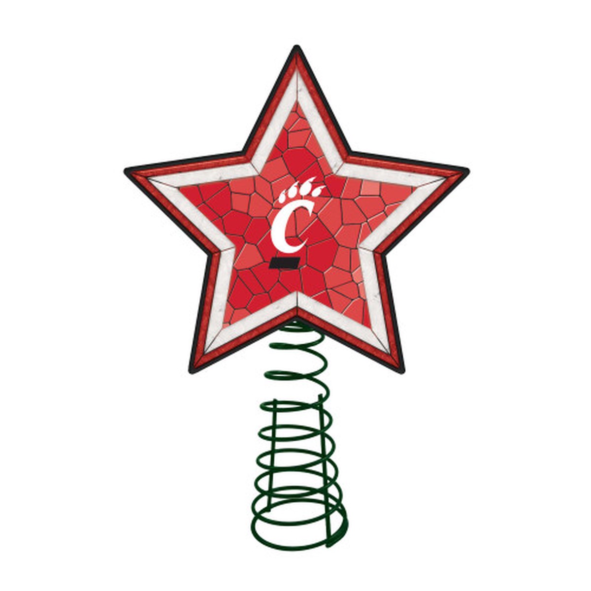 10″ Lighted Red and White Star NCAA Cincinnati Bearcats Mosaic Christmas Tree Topper