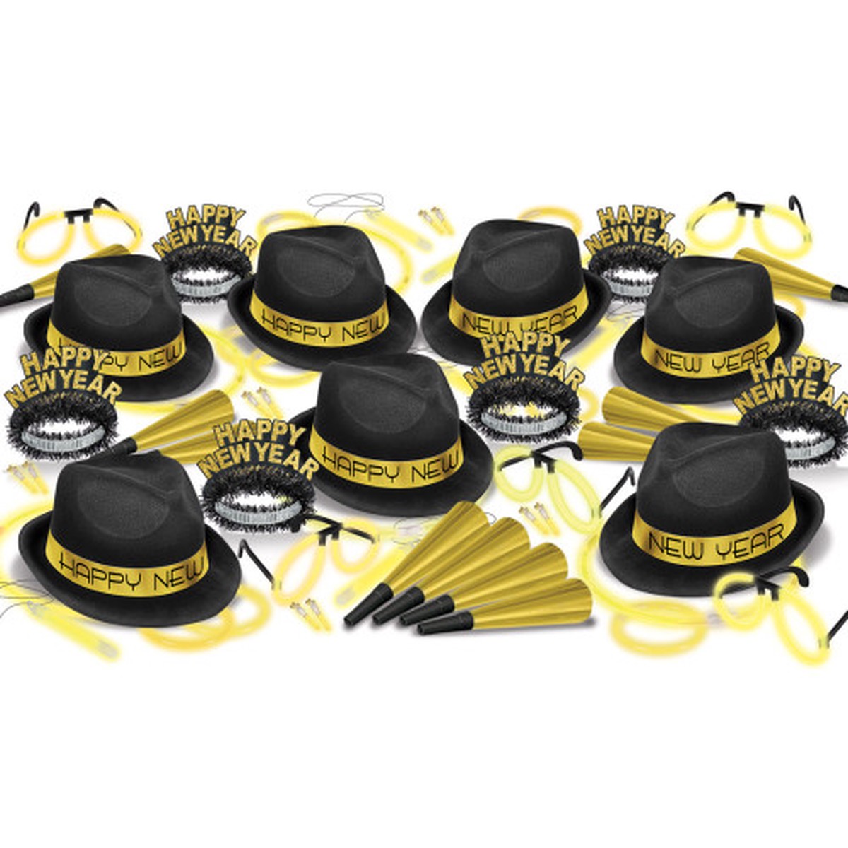 15.25″ Vibrant Unique Happy New Year Gold Glow Assortments for 50