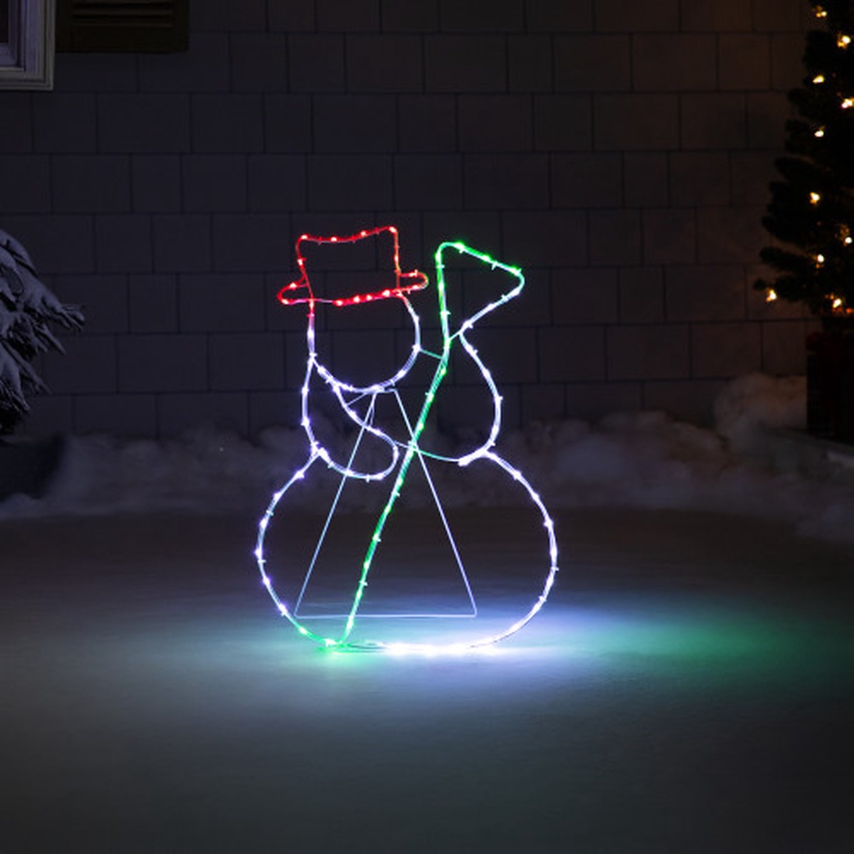 28″ LED Rope Lighted Snowman Silhouette Christmas Yard Decoration – White and Red Lights