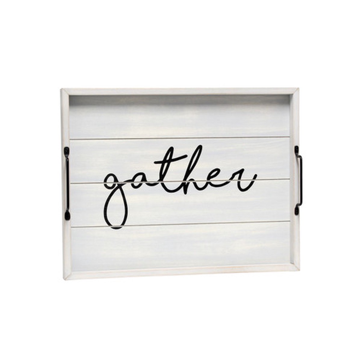 “Gather” Rectangular Wooden Accent Tray with Handles – 15.5″ – White and Black