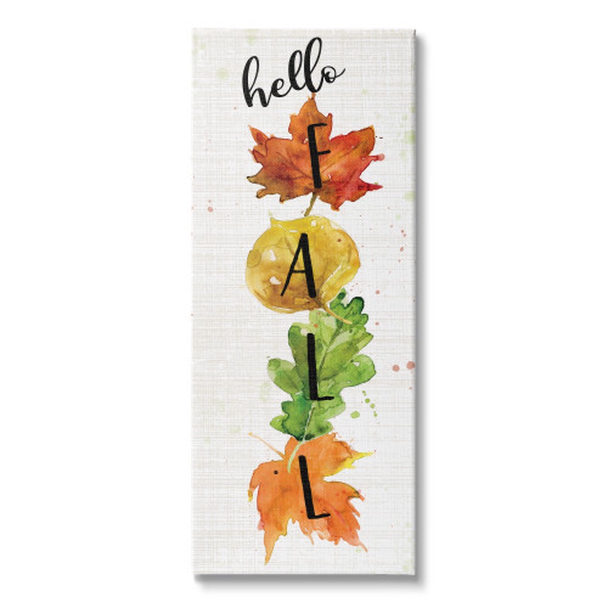 “Hello Fall” Harvest Stacked Leaves Stretched Canvas Wall Art, 20″ x 48″