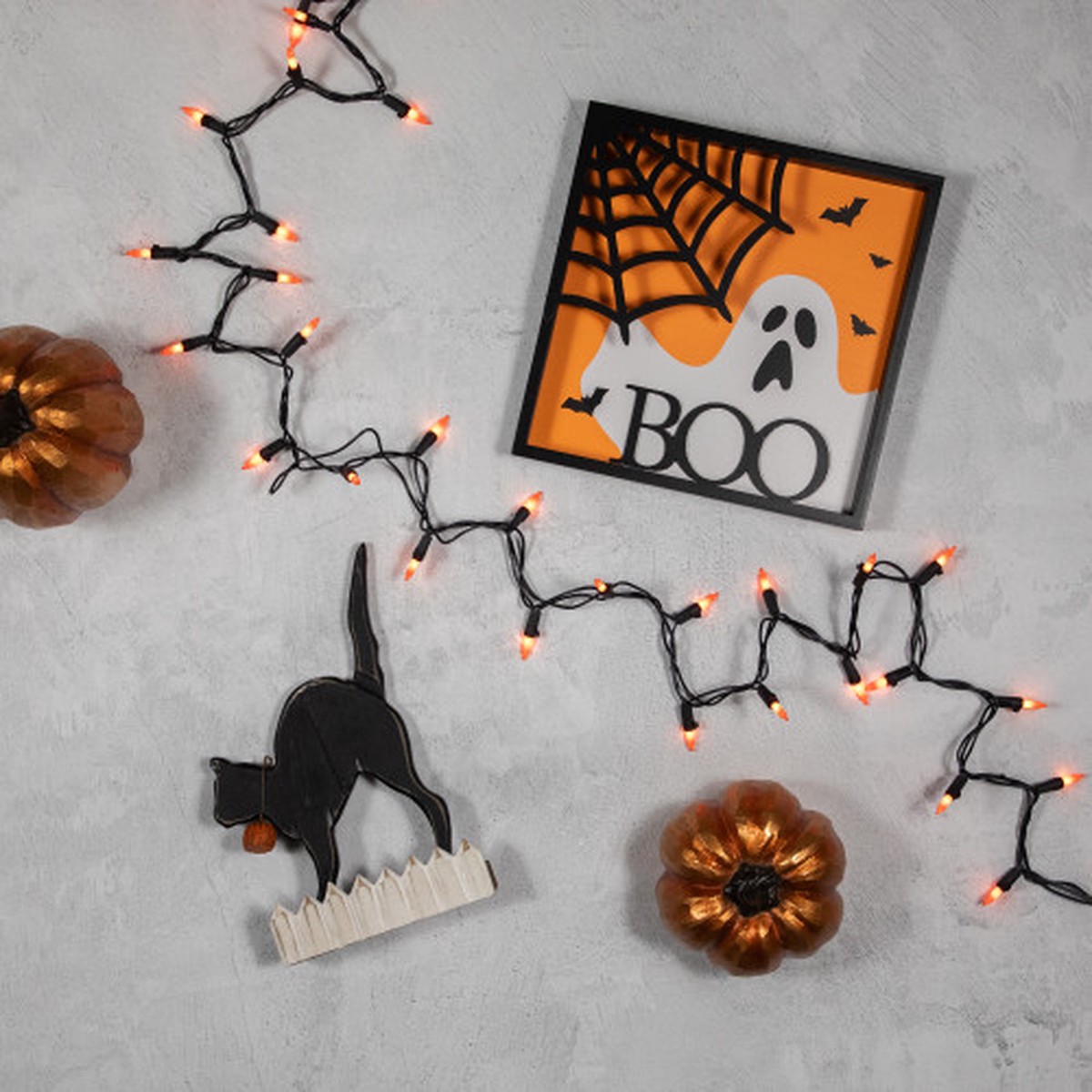 Orange Mini Incandescent Christmas Lights - 2.5" Spacing - Black Wire - 100ct