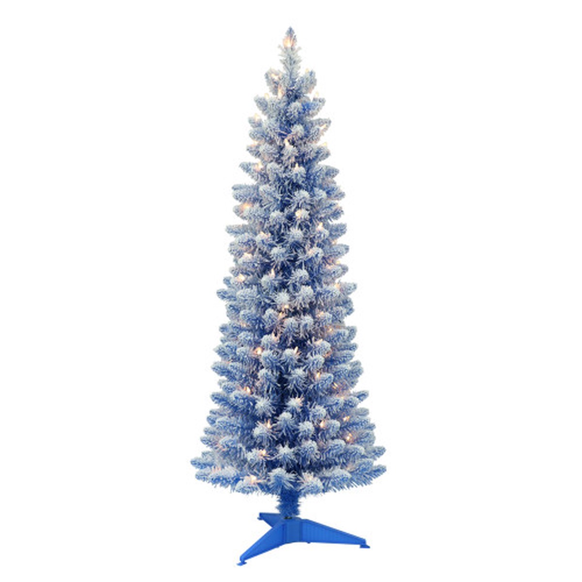 Pre-lit Pencil Flocked Blue Artificial Christmas Tree - 4.5 - Clear Lights