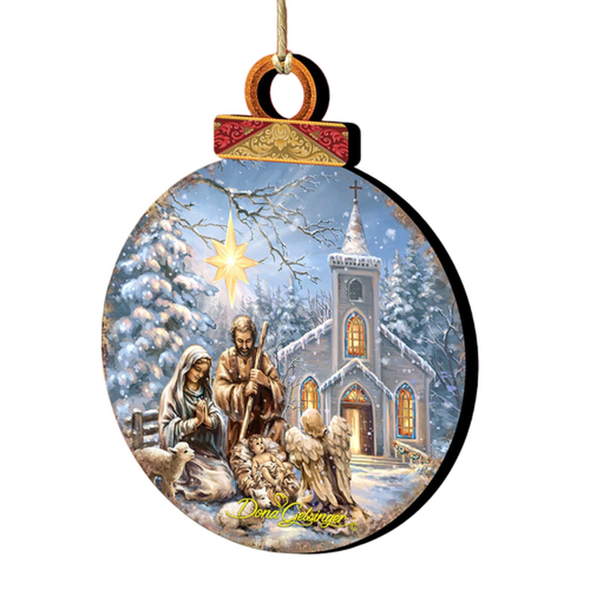 Set of 2 Birth of Jesus at The Chapel Christmas Ornaments 5.5″