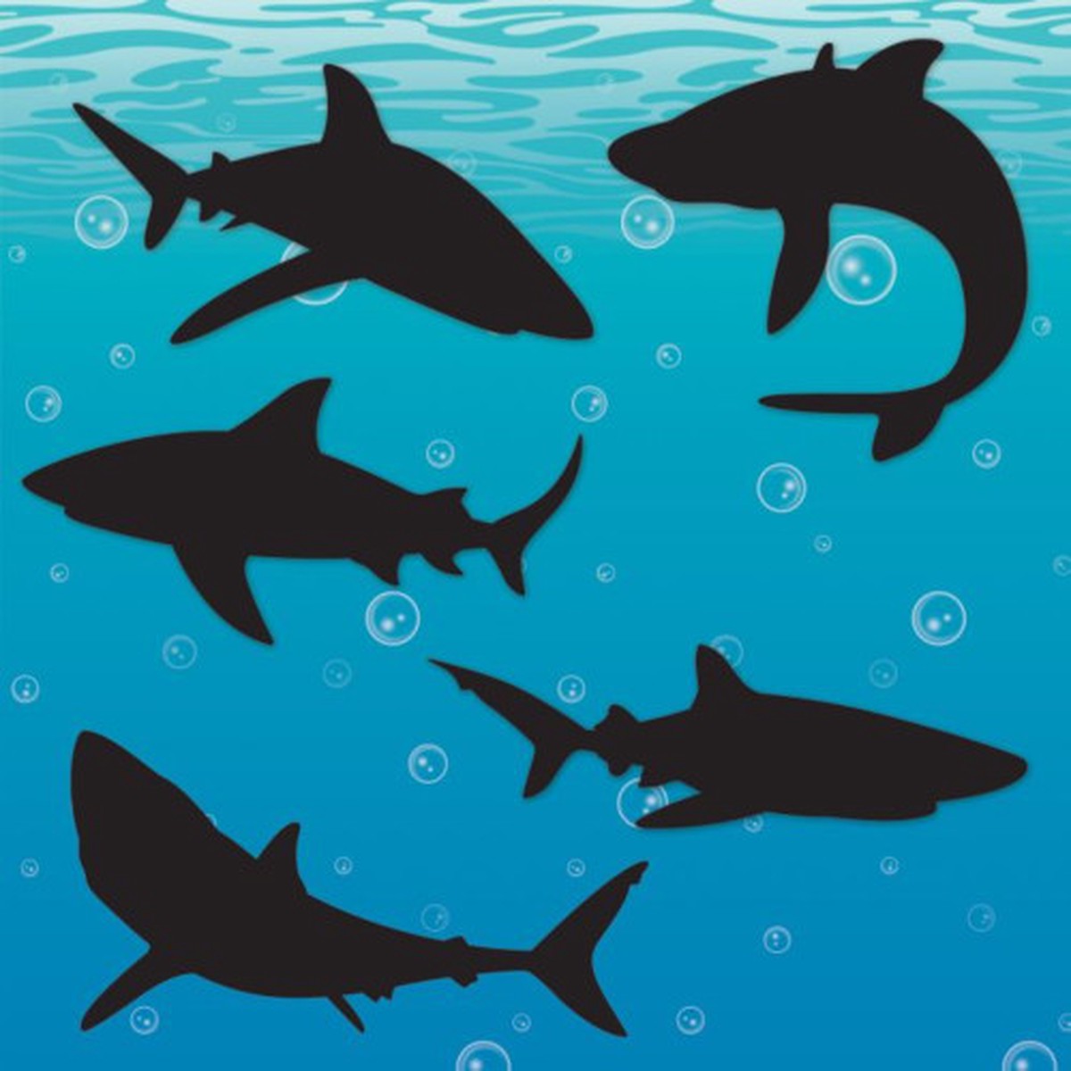 Underwater Shark Silhouette Cutouts – 15″ – Black – Pack of 120